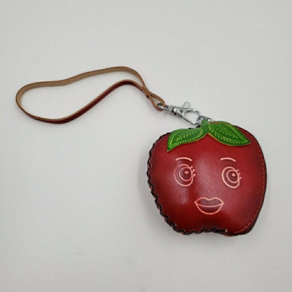Apple Coin Purse Leather Fruit Mini Wallet Wristlet Keychain Cute Zipper Pouch - Picture 12 of 13